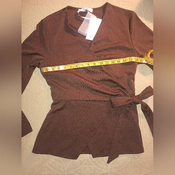 Grace Karin Chocolate Brown Wrap Blouse SZM/L - Picture 3 of 6